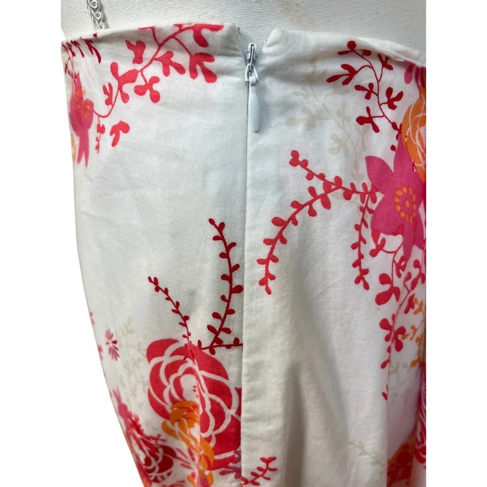 PENDLETON Floral Coastal Midi Skirt Sz 14 White Pink Preppy Cottage Modest
